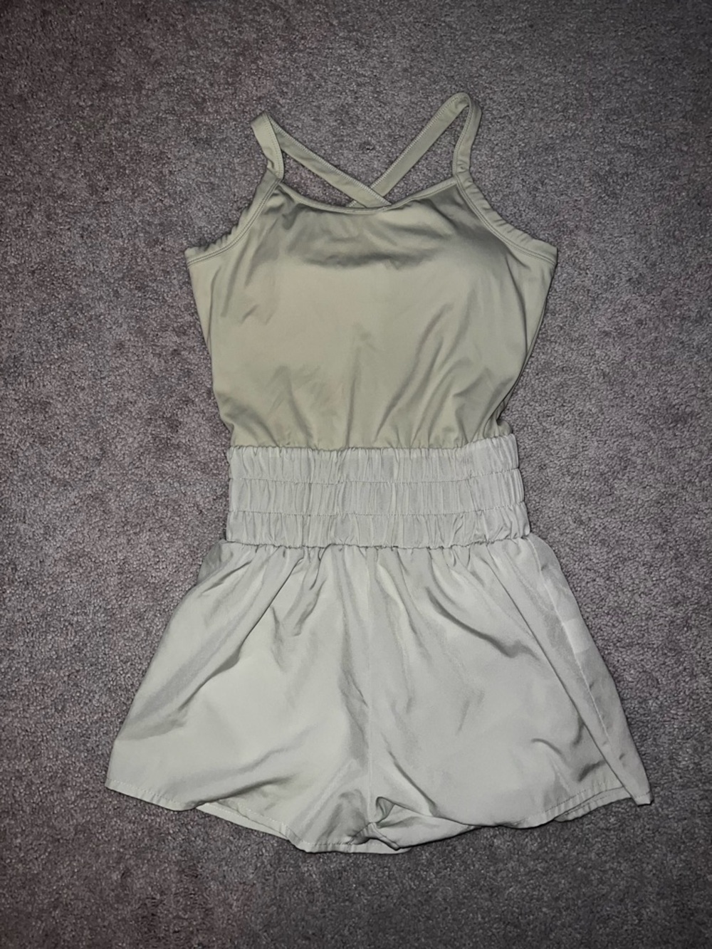 Pink Lily Light Olive Green Smocked Waist Romper